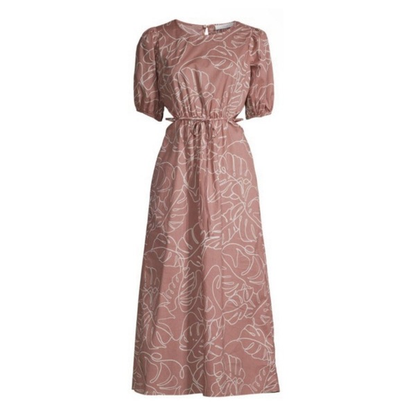 Lush Dresses & Skirts - Lush Caramel Abstract Puff Sleeve Cutout Midi Dress Size M NWT 100% Cotton